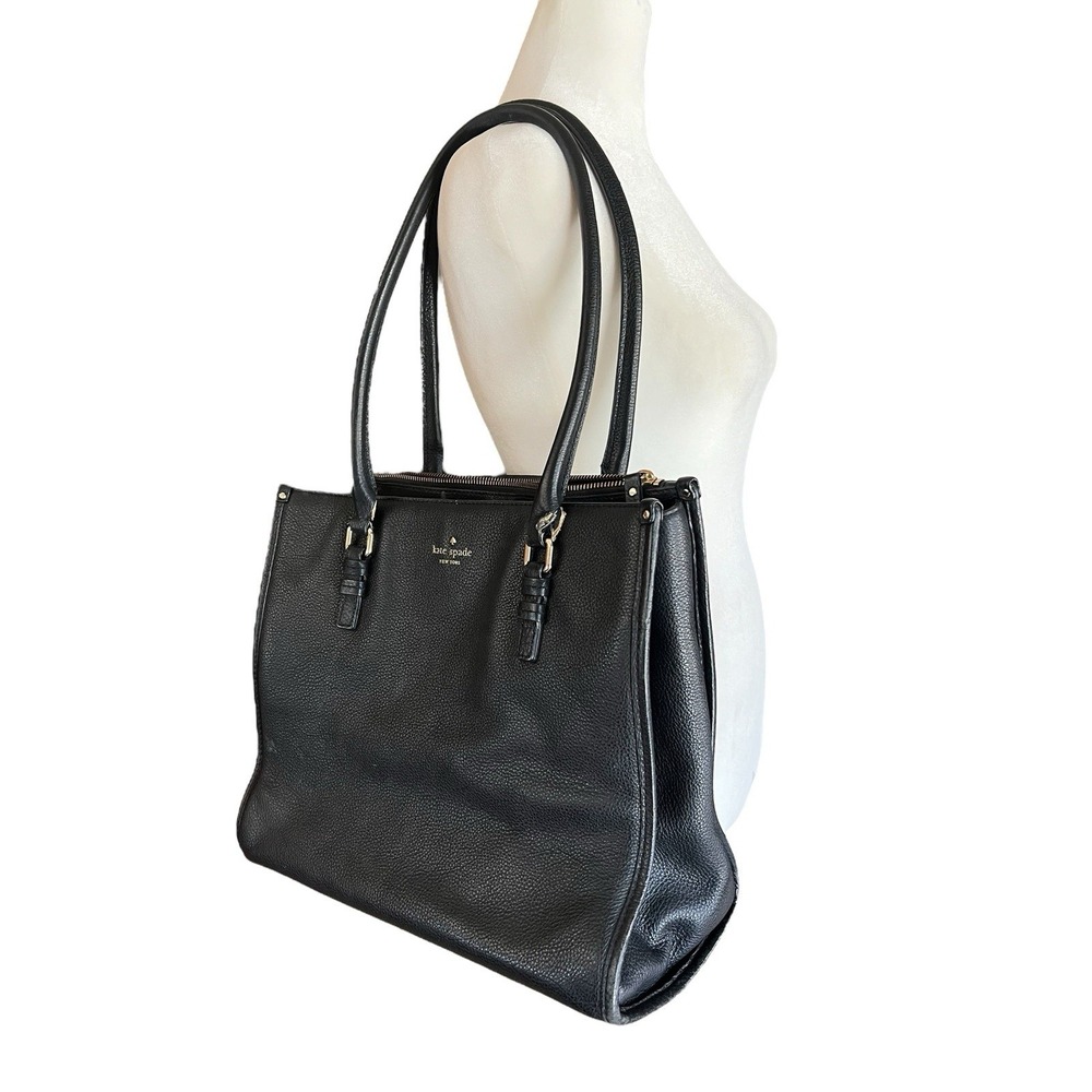 KATE SPADE Large Black Pebble Leather Satchel Tote Purse Shoulder Bag Classic